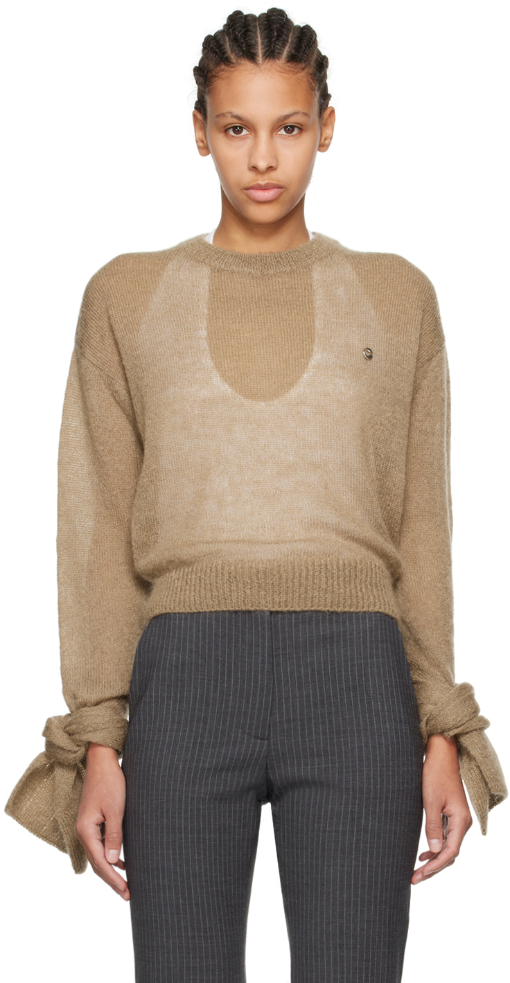 Brown Knotted Sleeve Sweater