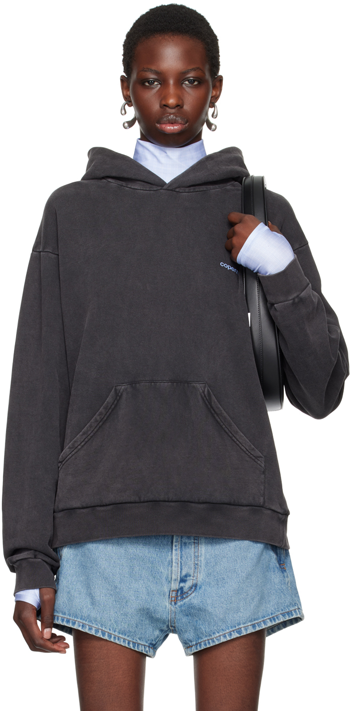 Shop Coperni Black Washed Logo Hoodie In Black-blue Print