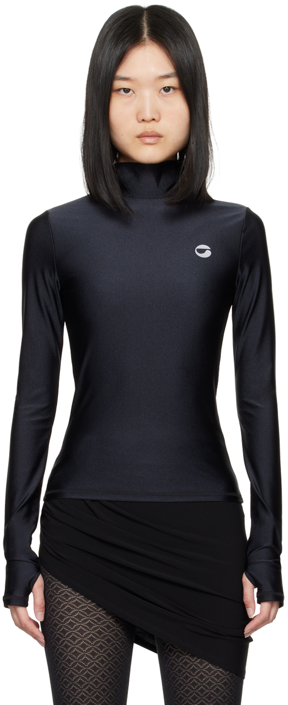 Shop Coperni Black Tight High Neck Long Sleeve T-shirt