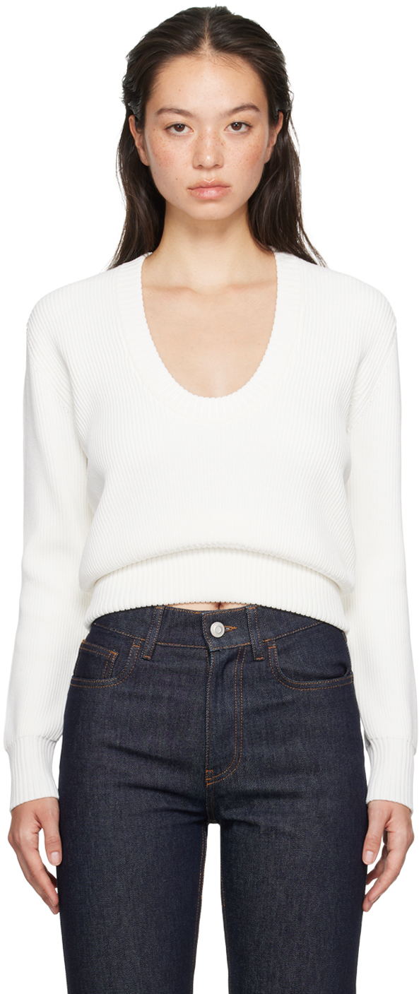 Shop Coperni White Knitted Long Sleeved Sweater