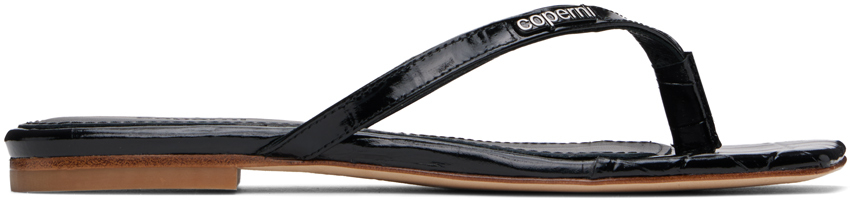 Black Croco Slanted Flip Flops