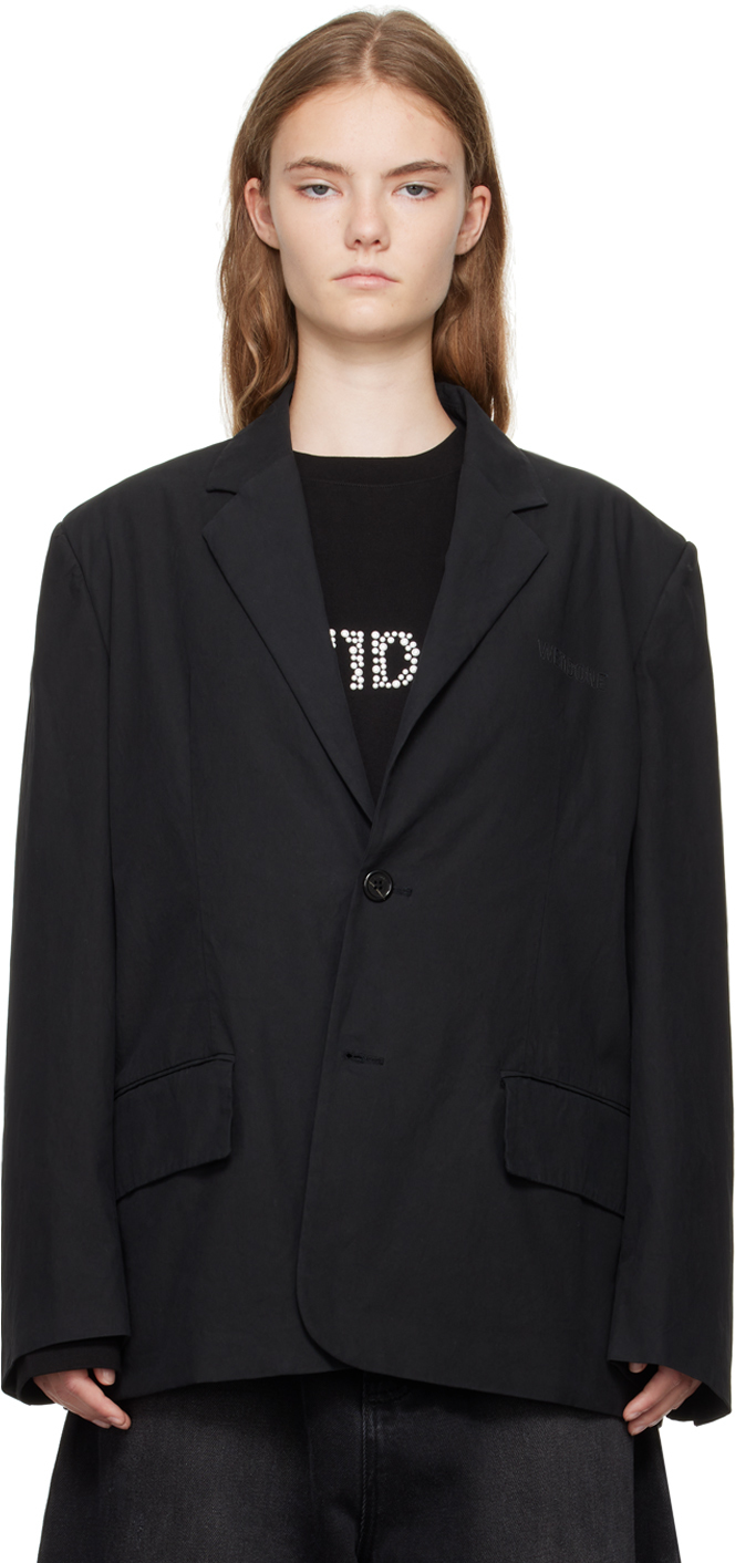 Black Padded Shoulder Blazer