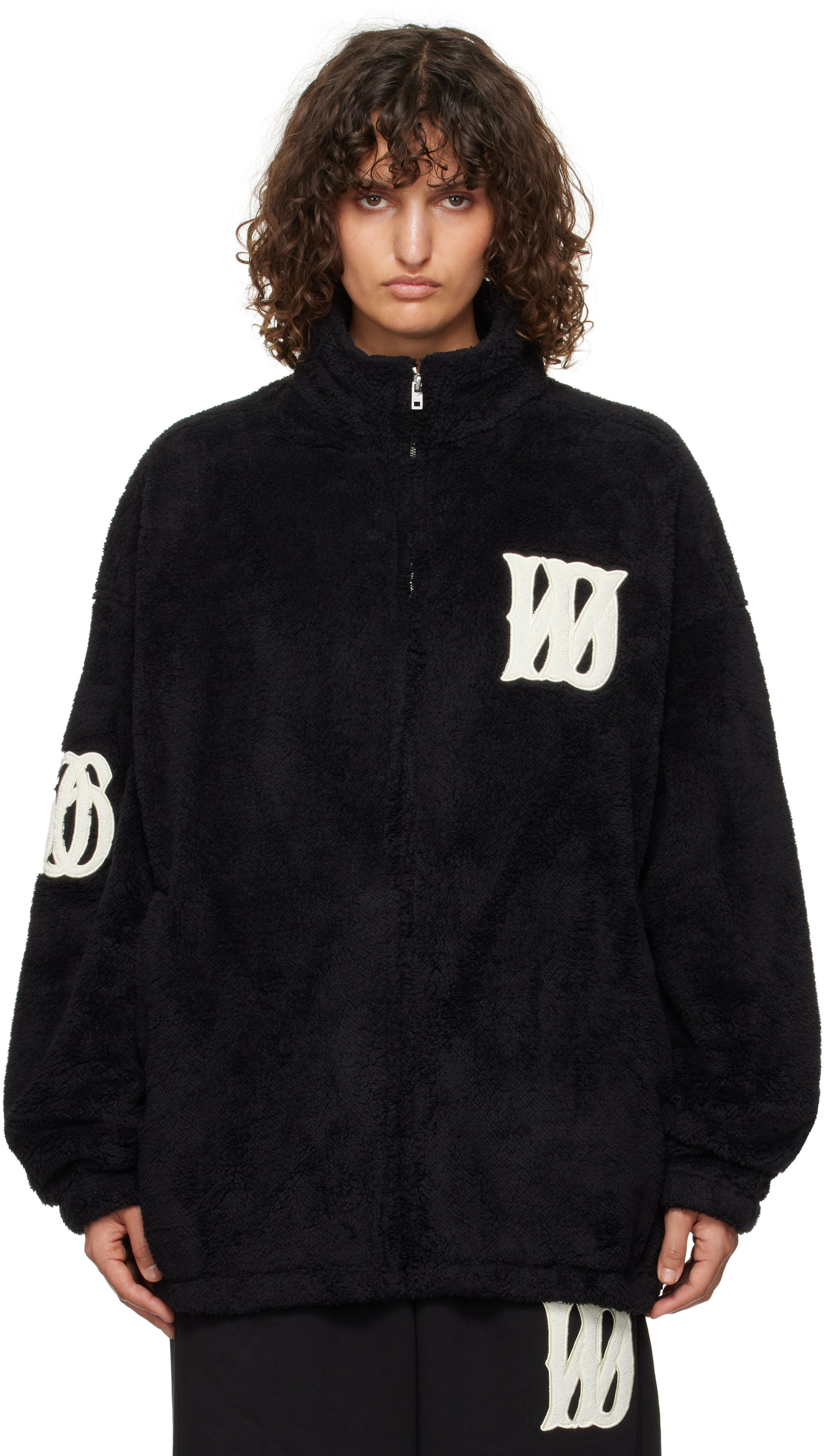 Black Bouclé Logo Fleece Jacket