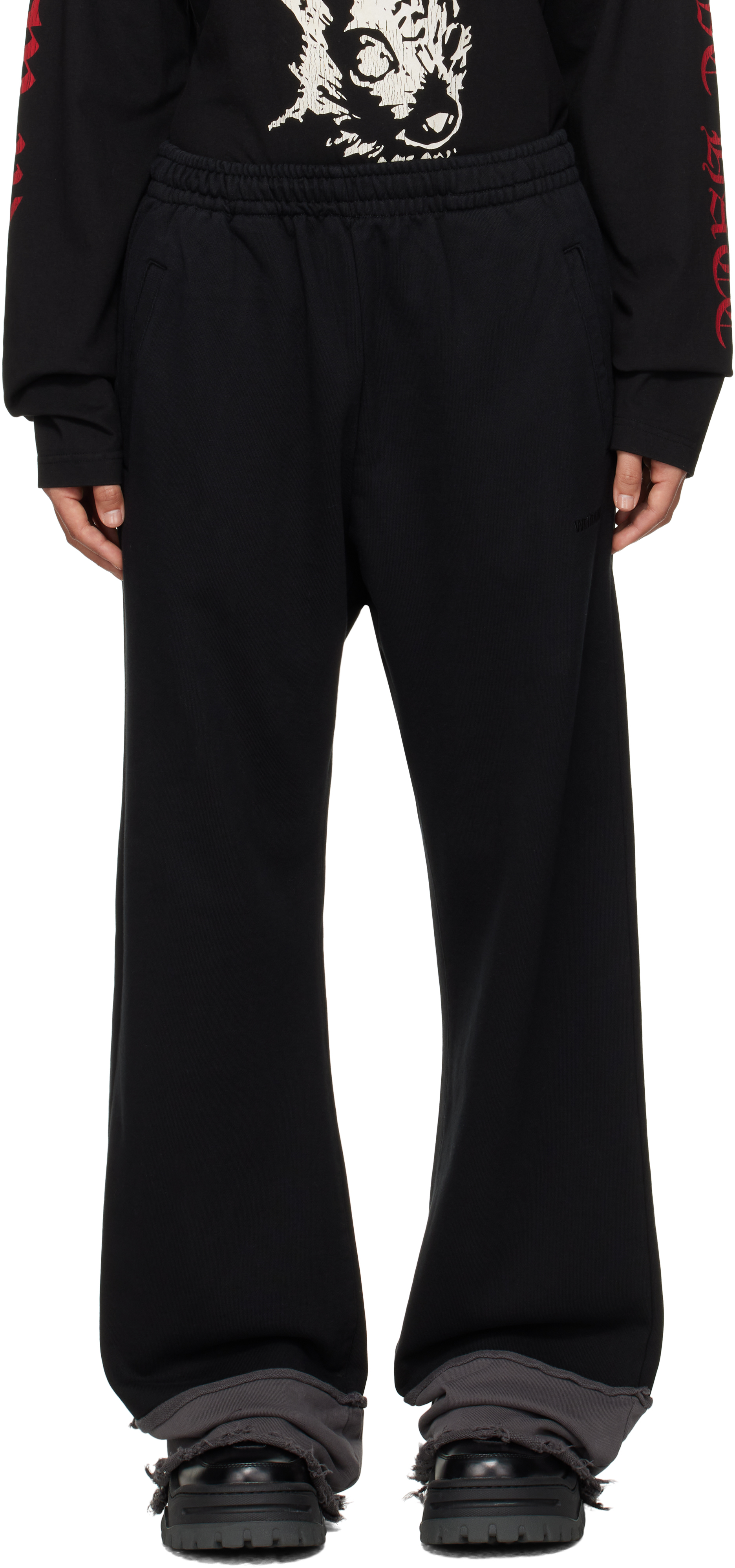 Black Destroyed Color Block Lounge Pants