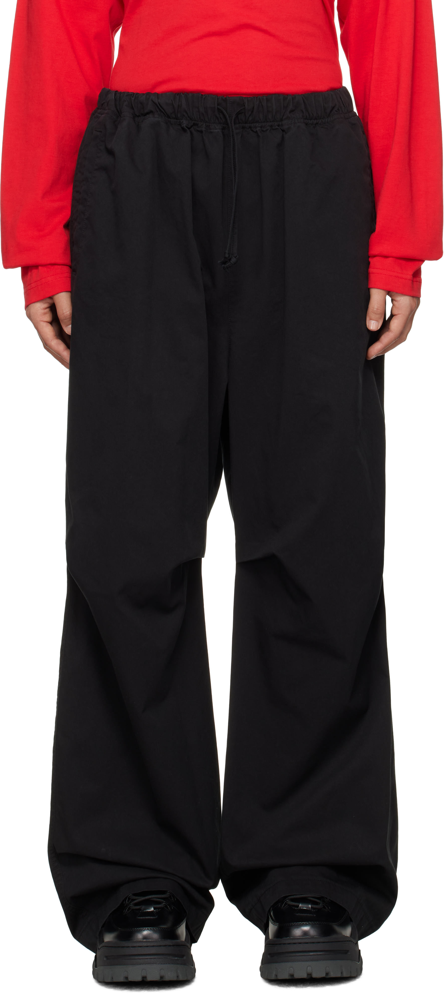 Shop We11 Done Black Tucked Wide Trousers