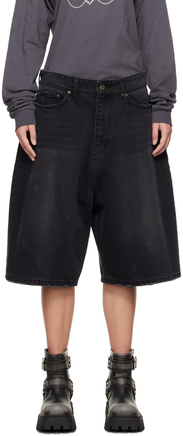 Shop We11 Done Black Loose-fit Denim Shorts