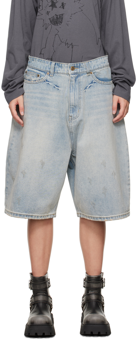 Shop We11 Done Blue Loose-fit Denim Shorts In Sky