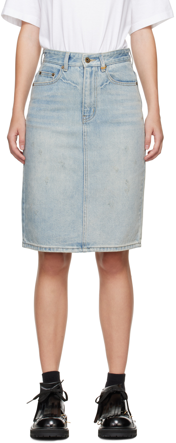 Blue Washed Denim Midi Skirt