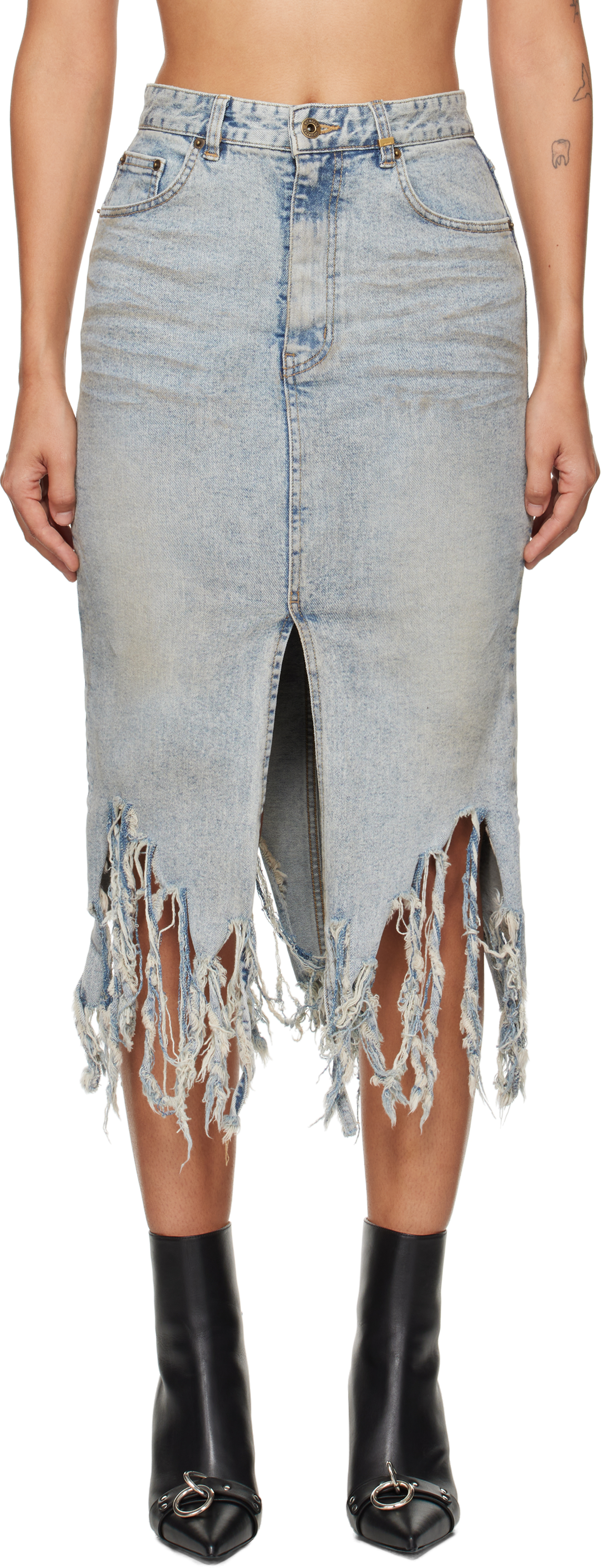 Shop We11 Done Blue Distressed Denim Midi Skirt In Sky