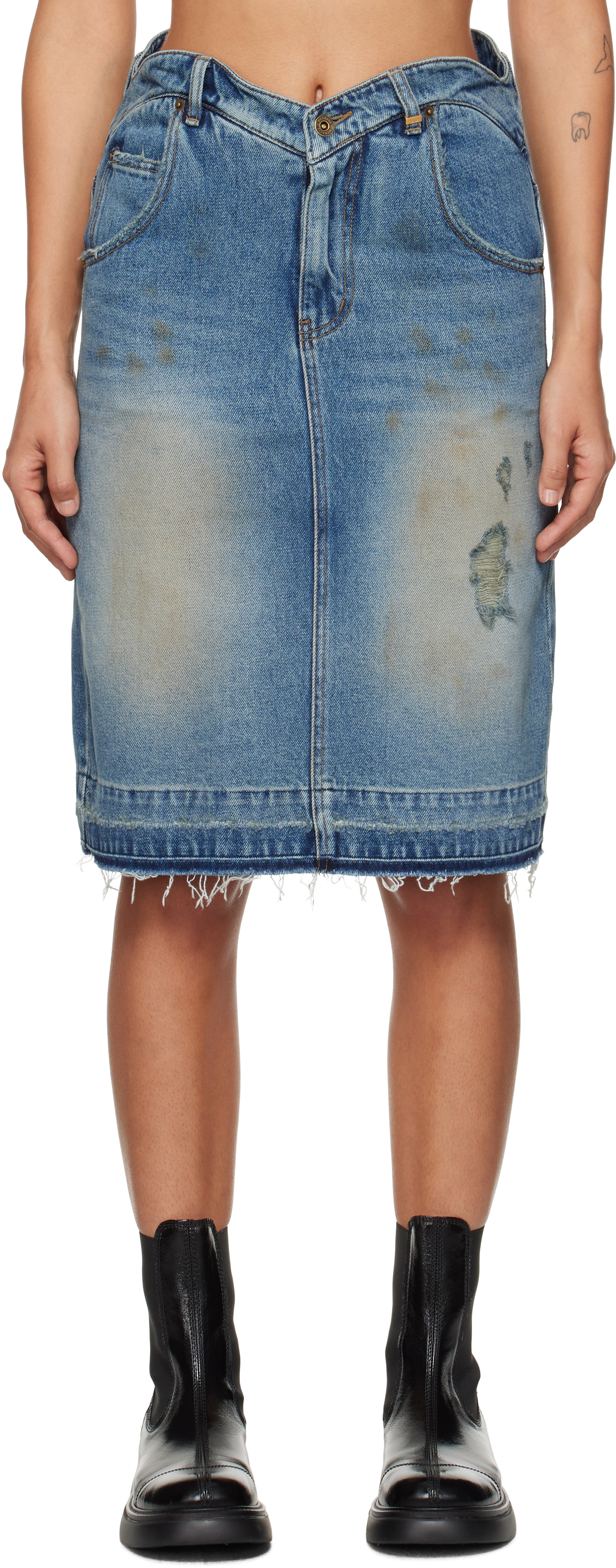 Shop We11 Done Blue Heart Denim Midi Skirt