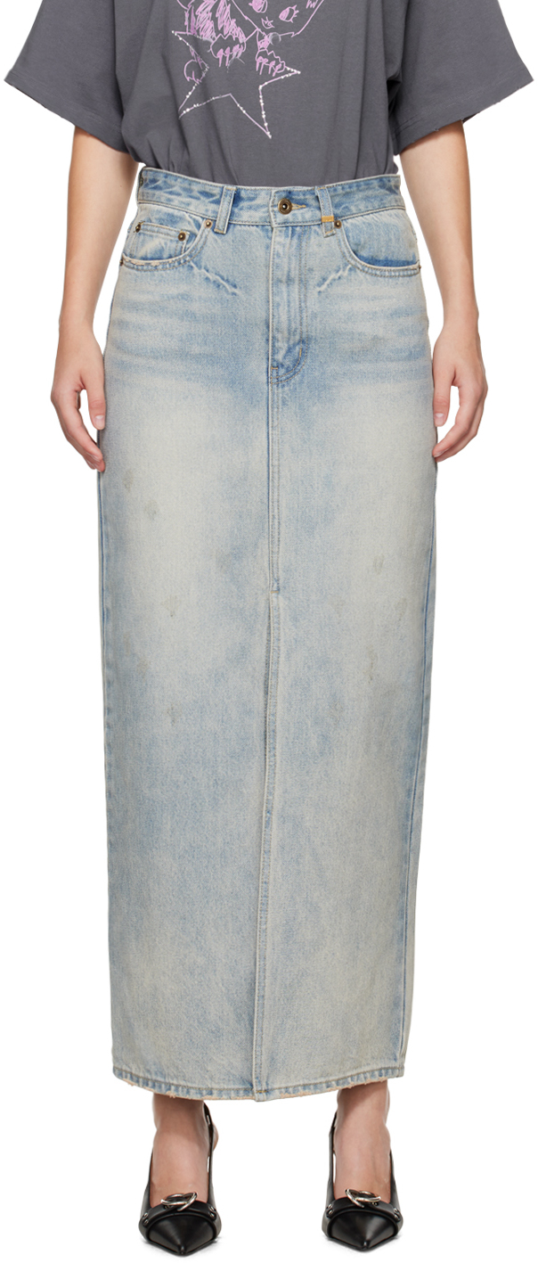 Shop We11 Done Blue Washed Denim Maxi Skirt In Sky