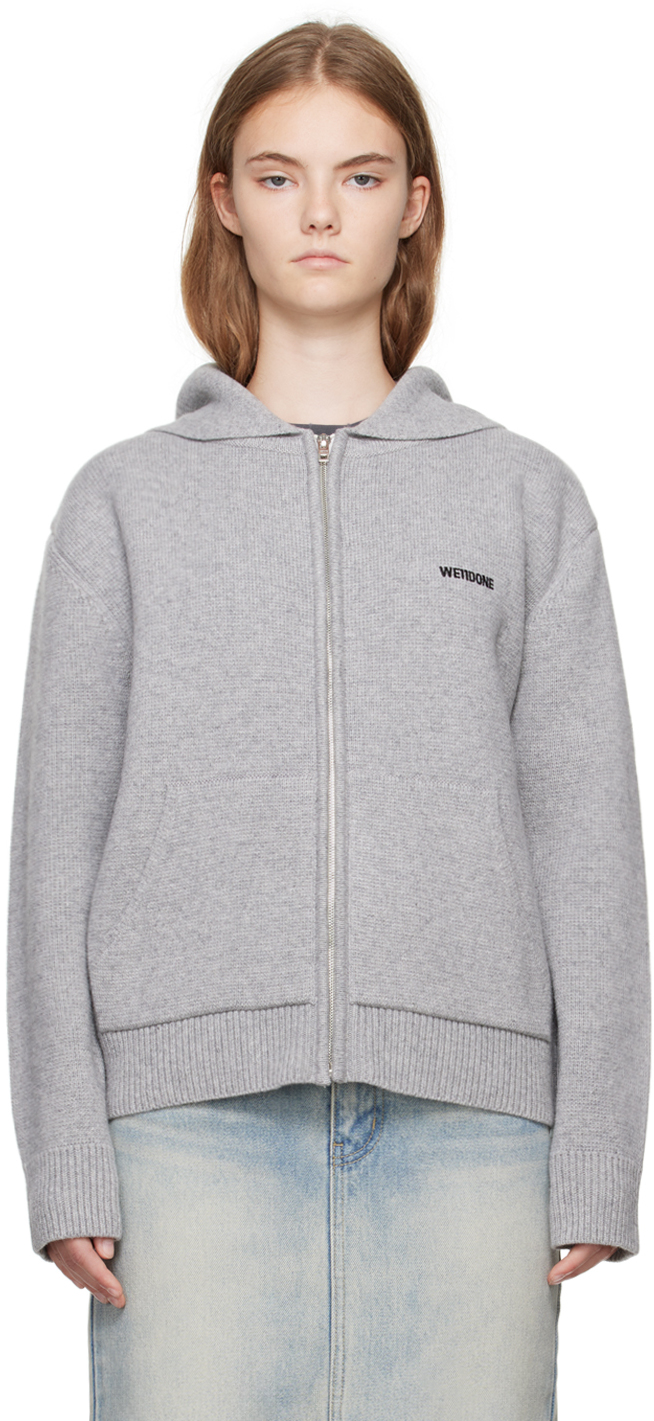 Shop We11 Done Gray Embroidered-logo Hoodie In Grey