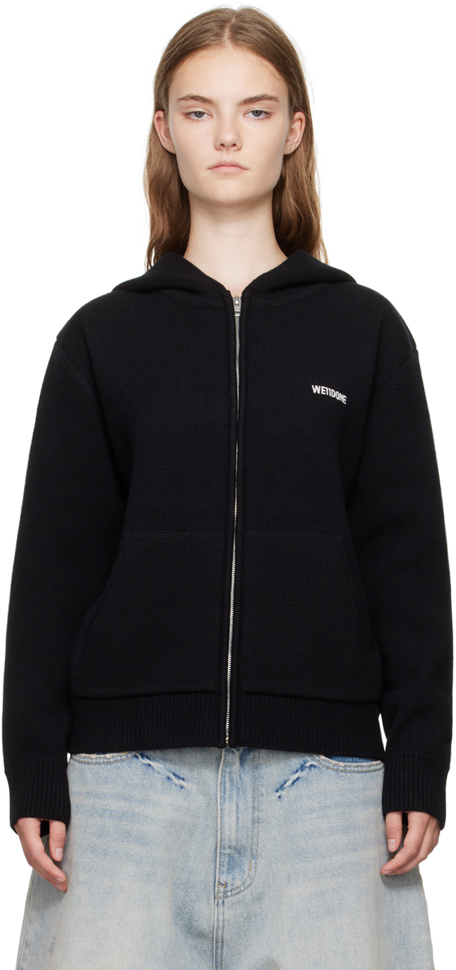 Black Embroidered-Logo Hoodie