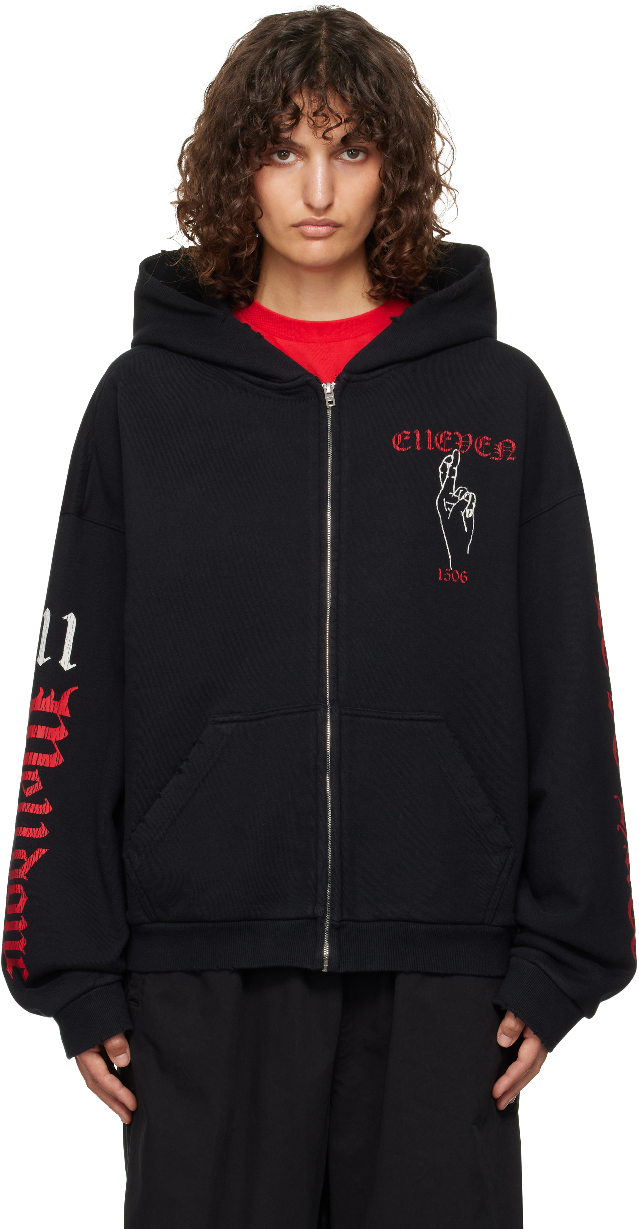 Black 'Elleven' Zip-up Hoodie