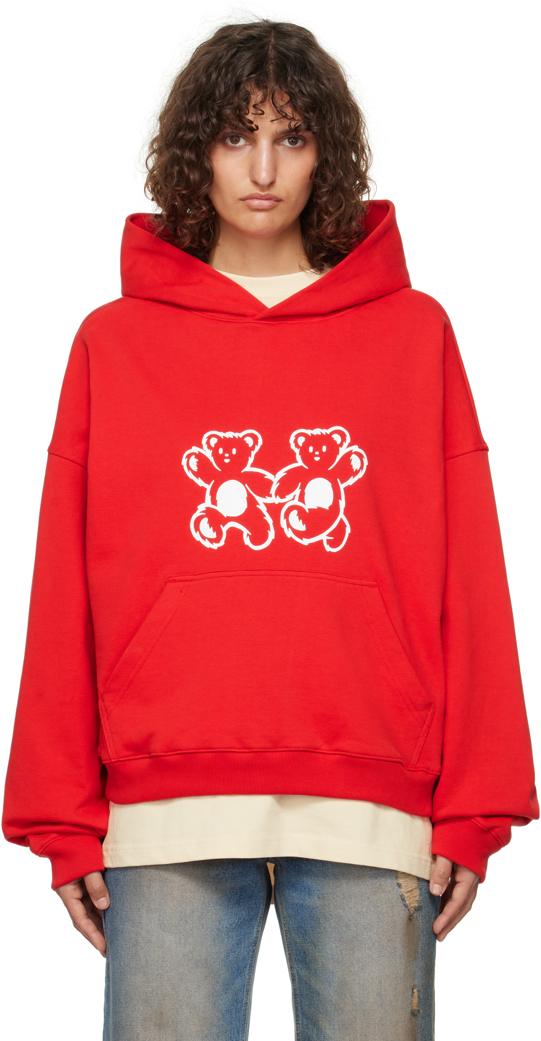 Shop We11 Done Red Teddy Twins Hoodie