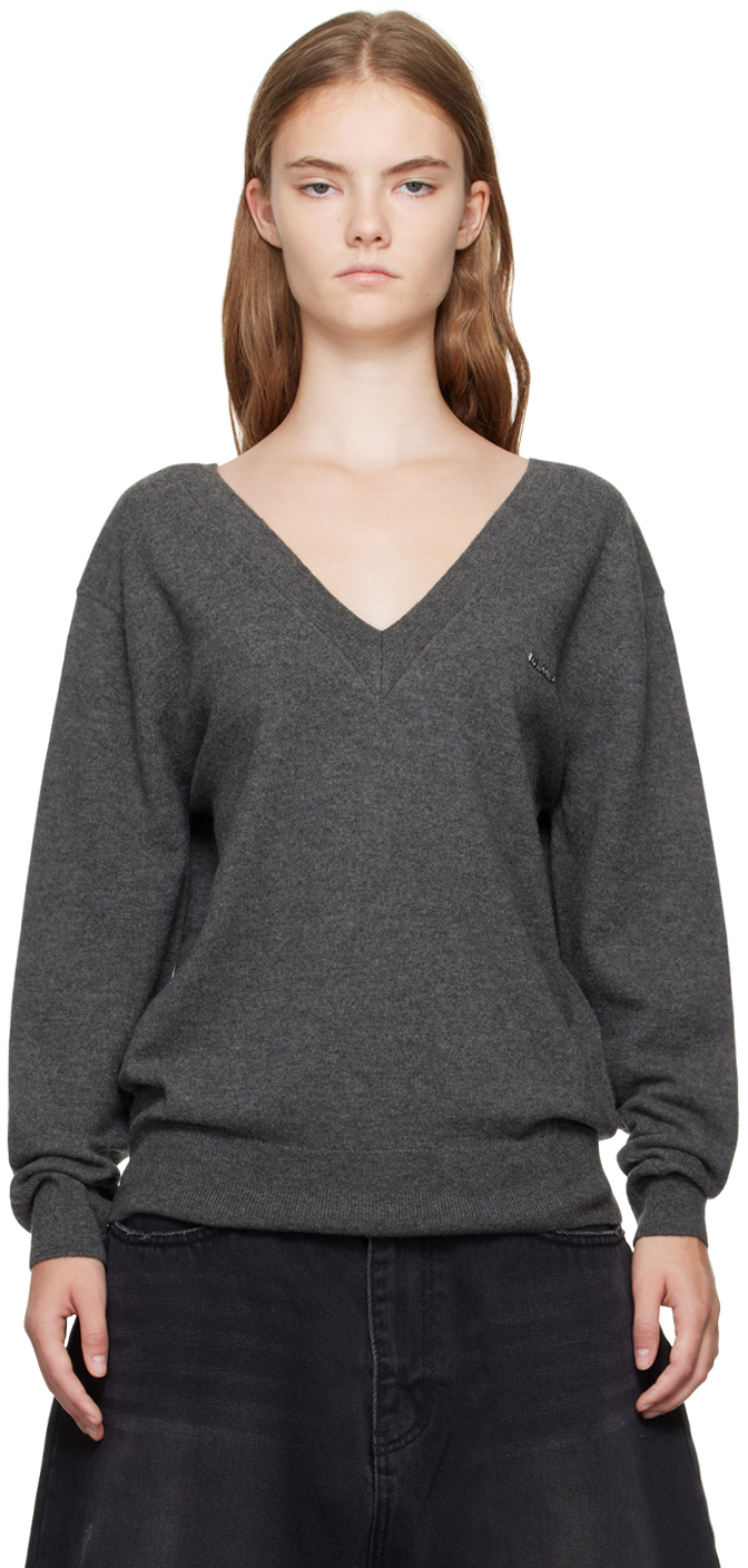 Shop We11 Done Gray Deep V-neck Sweater In Grey