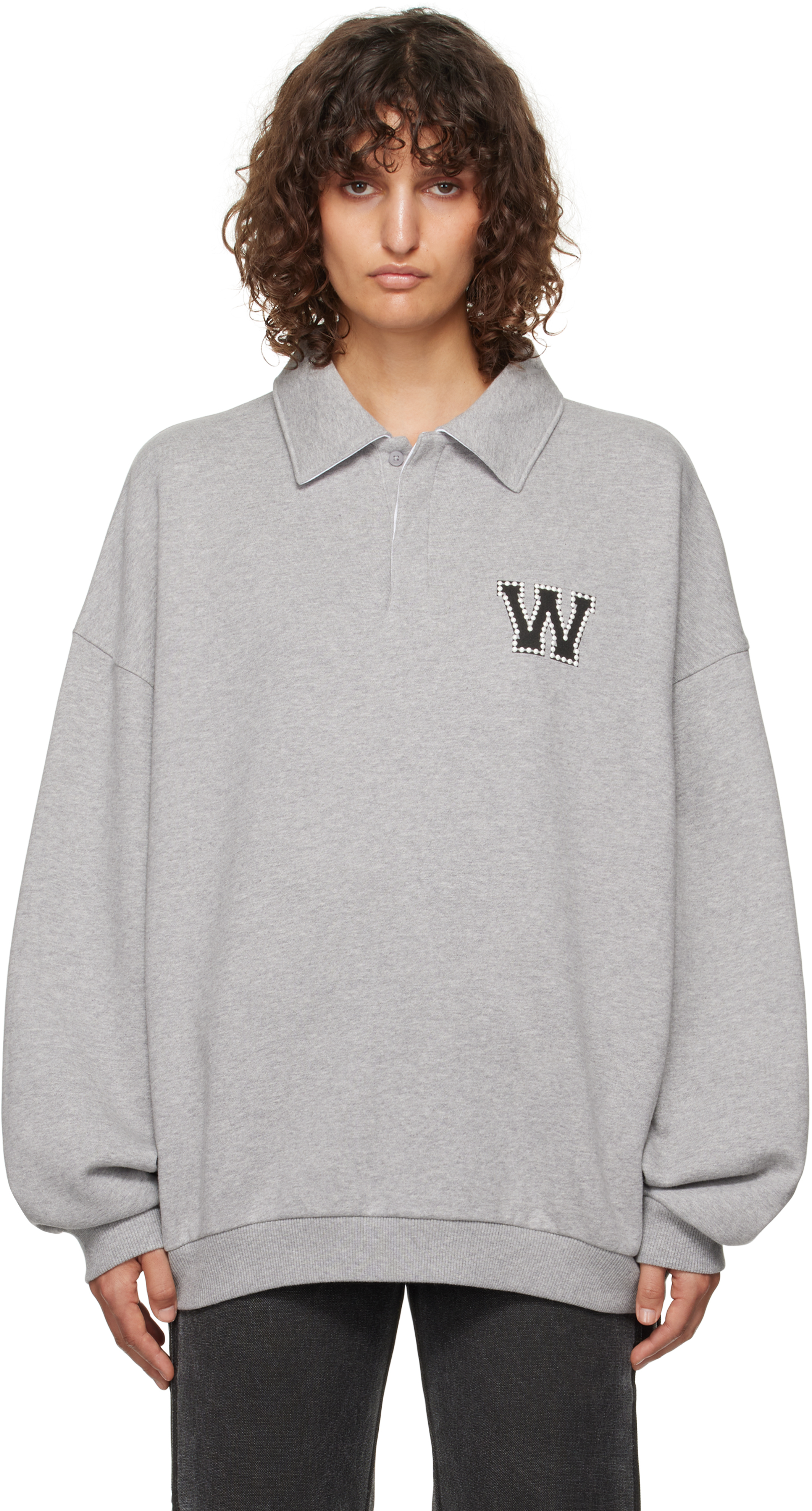 Shop We11 Done Gray University Pearl Logo Collar Polo In M/grey