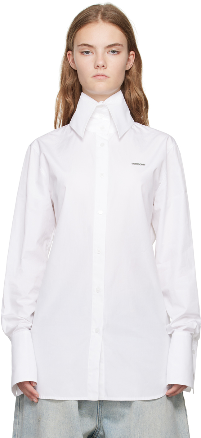 White High-Neck Collar Shirt