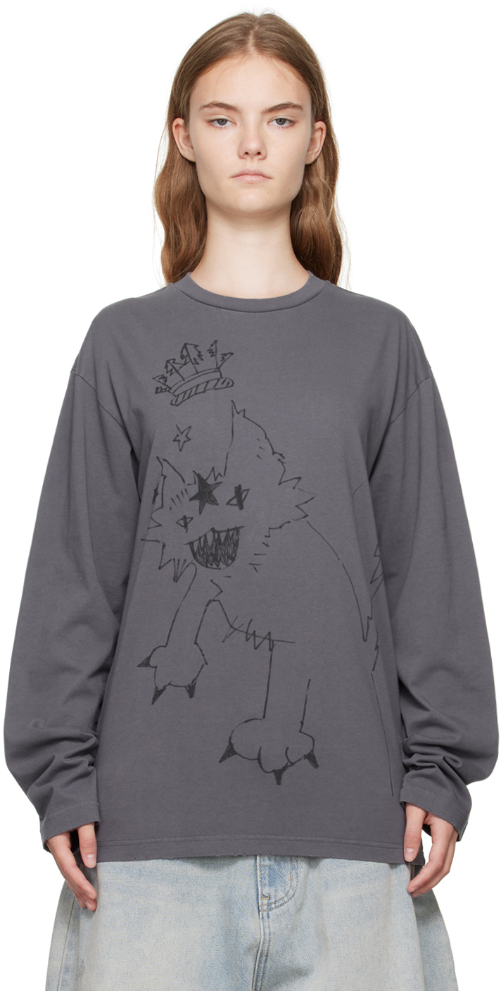 Shop We11 Done Gray Monster Long Sleeve T-shirt In Charcoal