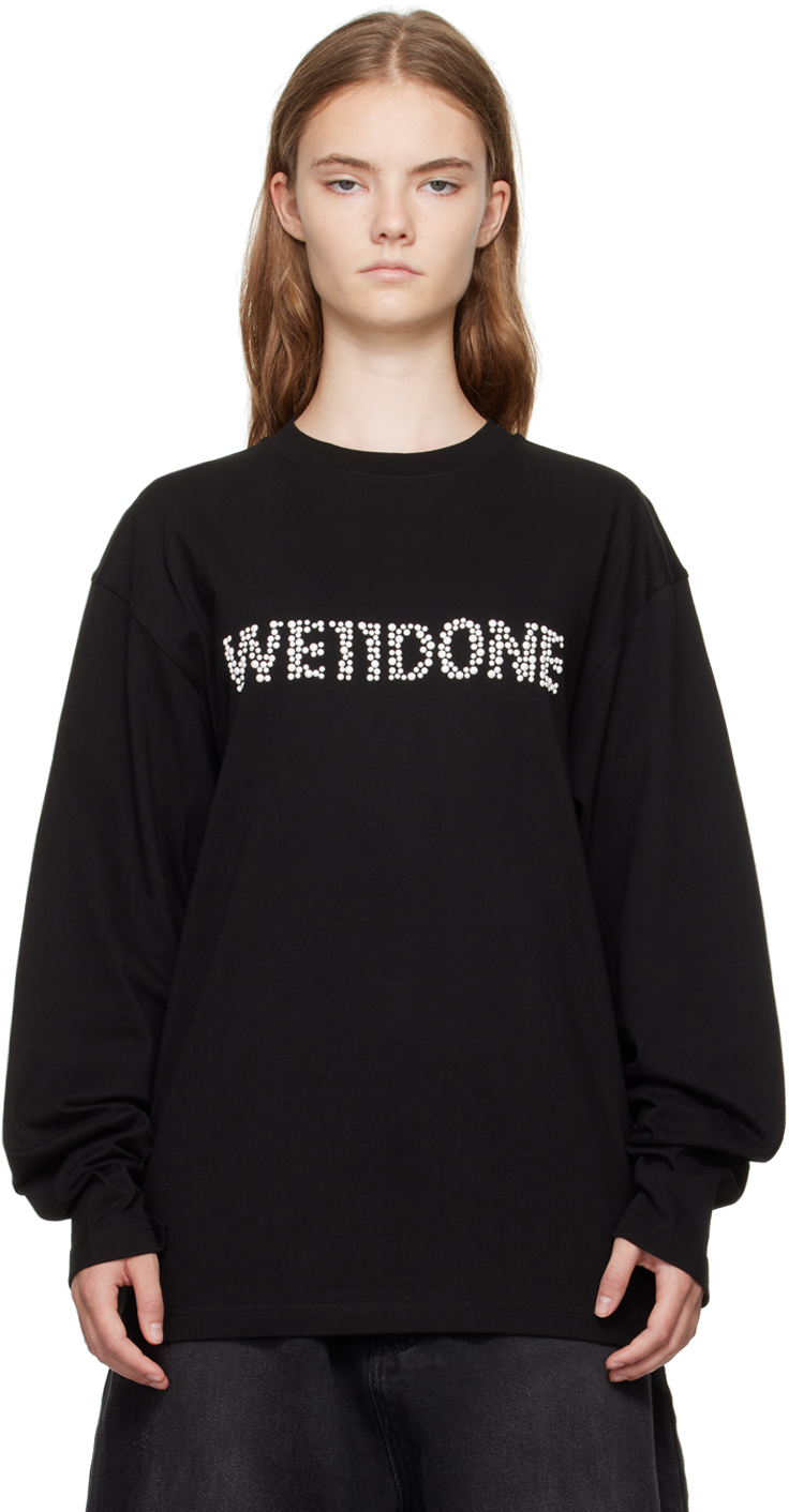 Shop We11 Done Black Pearl Logo Long Sleeve T-shirt