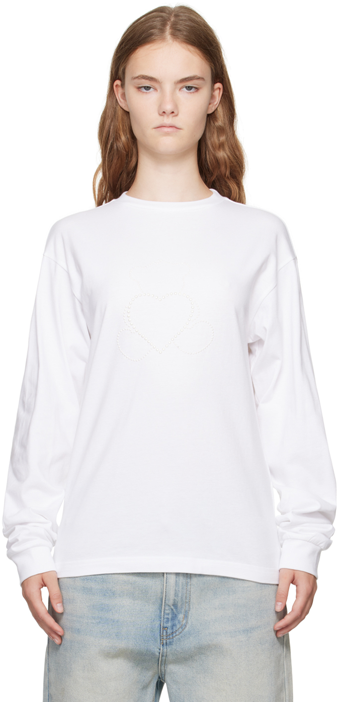 Shop We11 Done White Pearl Bear Long Sleeve T-shirt