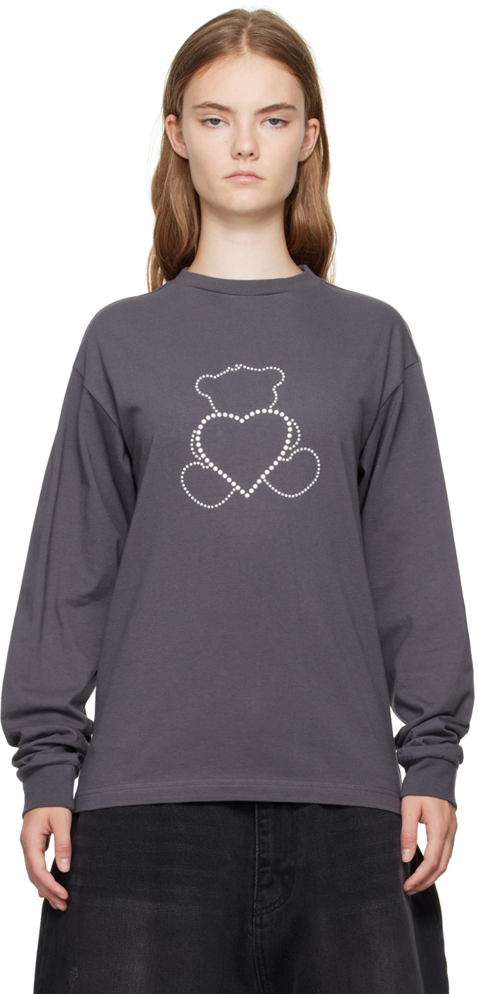 Shop We11 Done Gray Pearl Bear Long Sleeve T-shirt In Charcoal