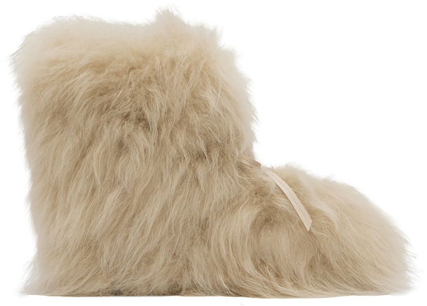 Beige Fur Moccasin Boots