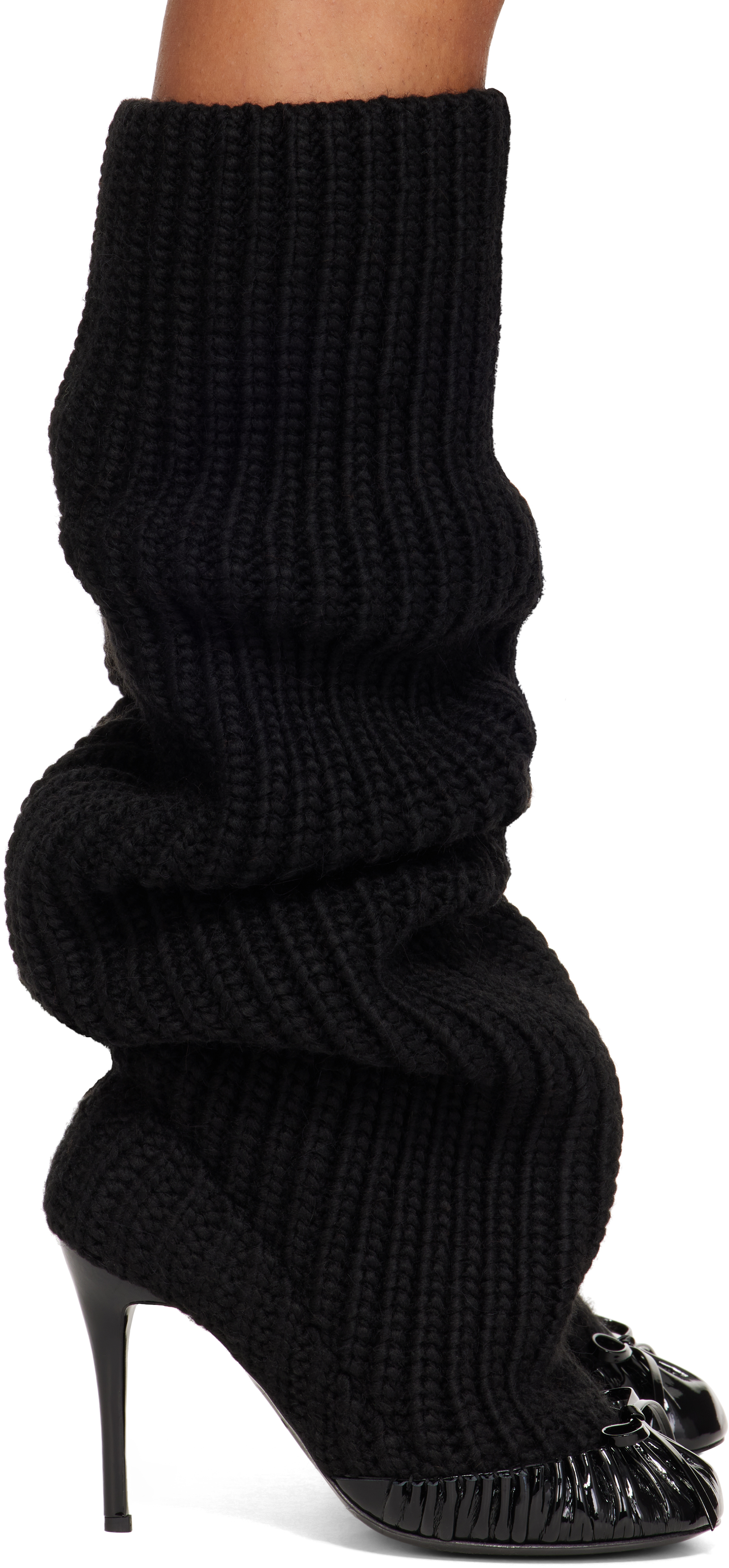 Black Knee High Knit Tall Boots