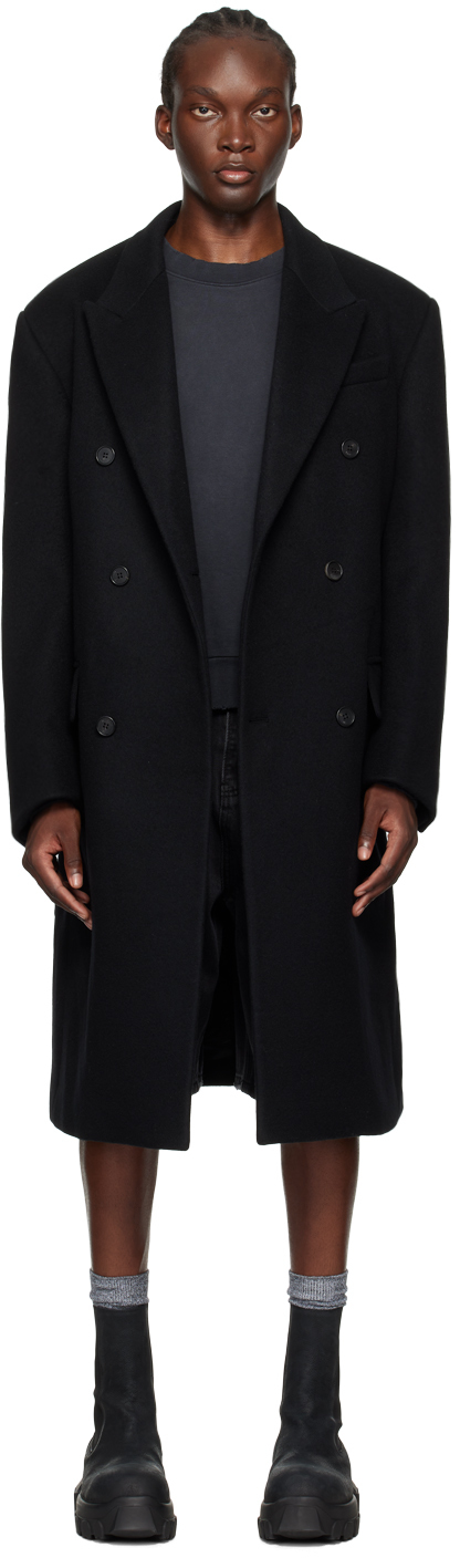 Black Wool Double-Breasted Coat