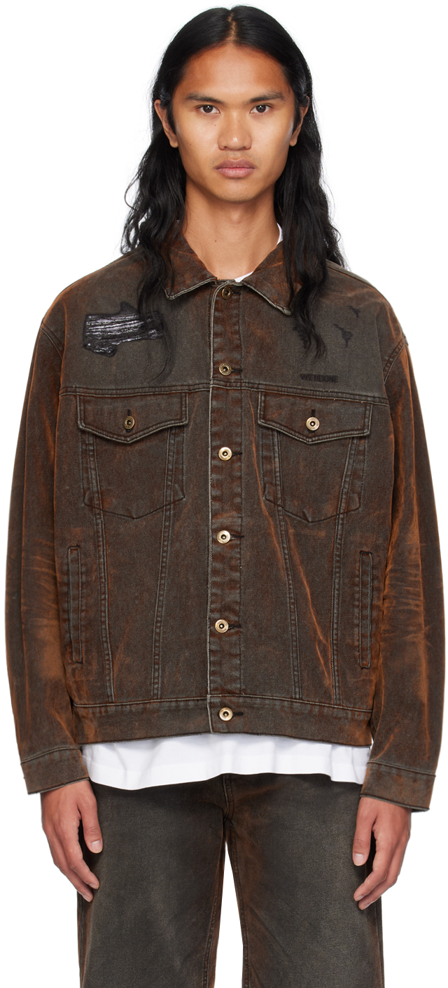 Shop We11 Done Brown Distressed Denim Jacket In Black