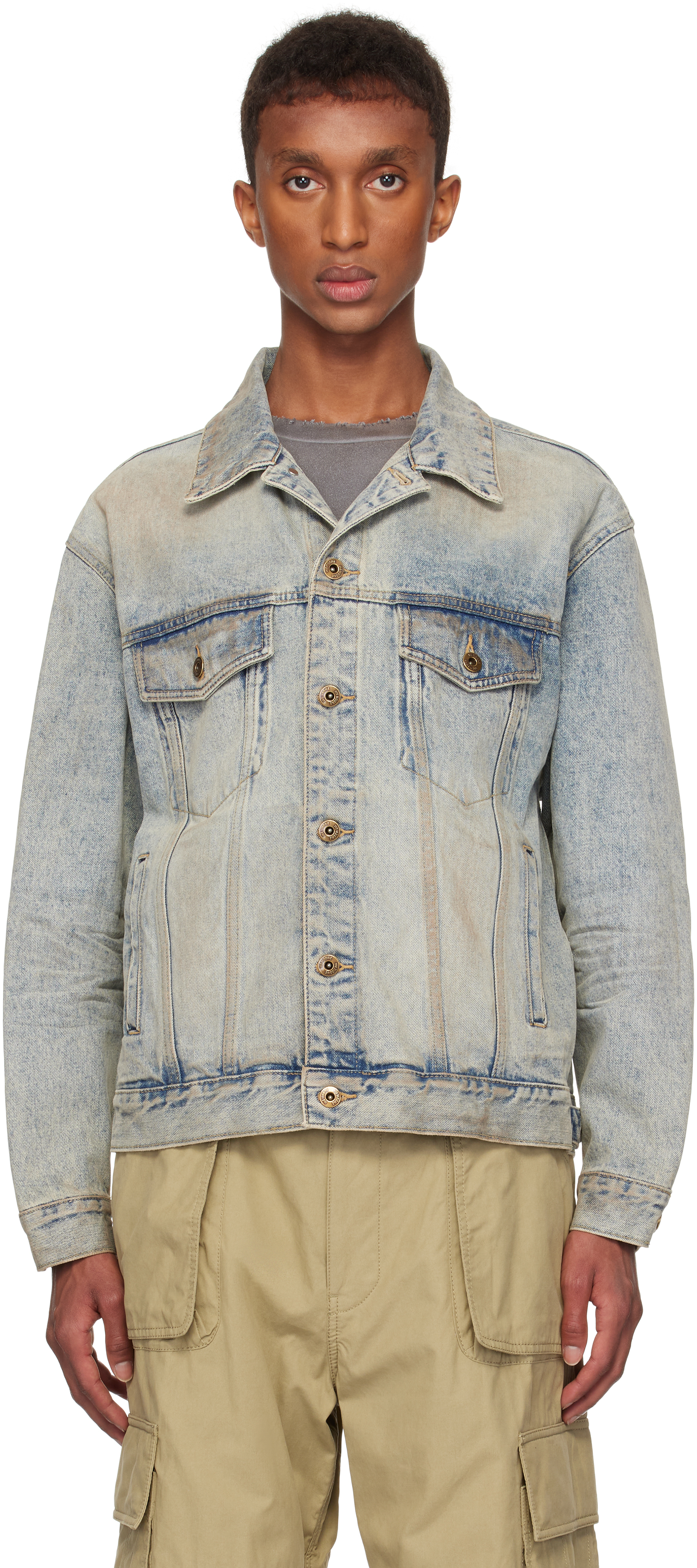 Shop We11 Done Blue Washed Denim Jacket In Sky