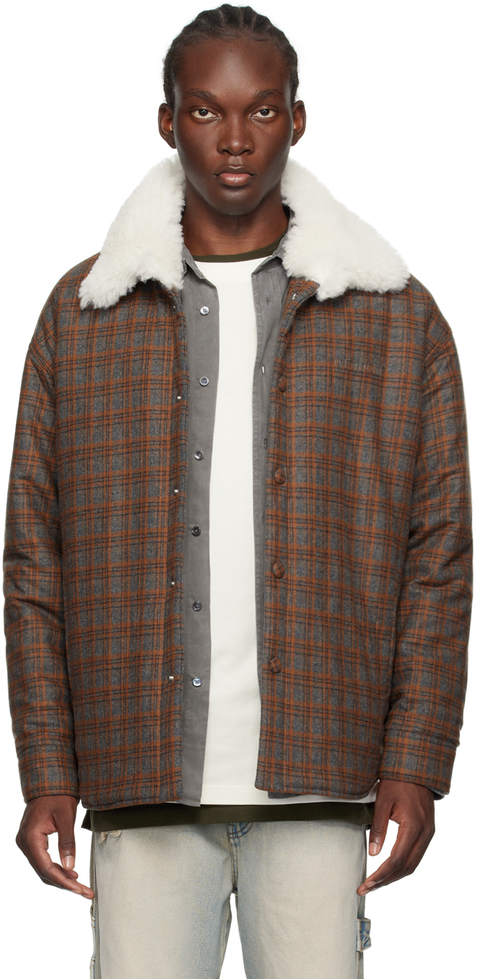 Shop We11 Done Brown Check Insulated Faux-shearling Jacket