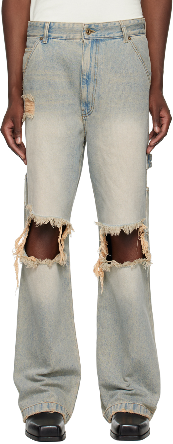 Shop We11 Done Blue Distressed Jeans In Sky