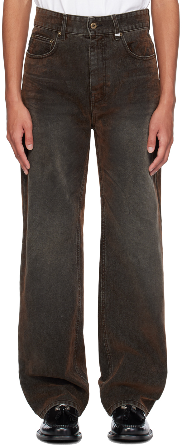 Shop We11 Done Brown Flocked Jeans In Black