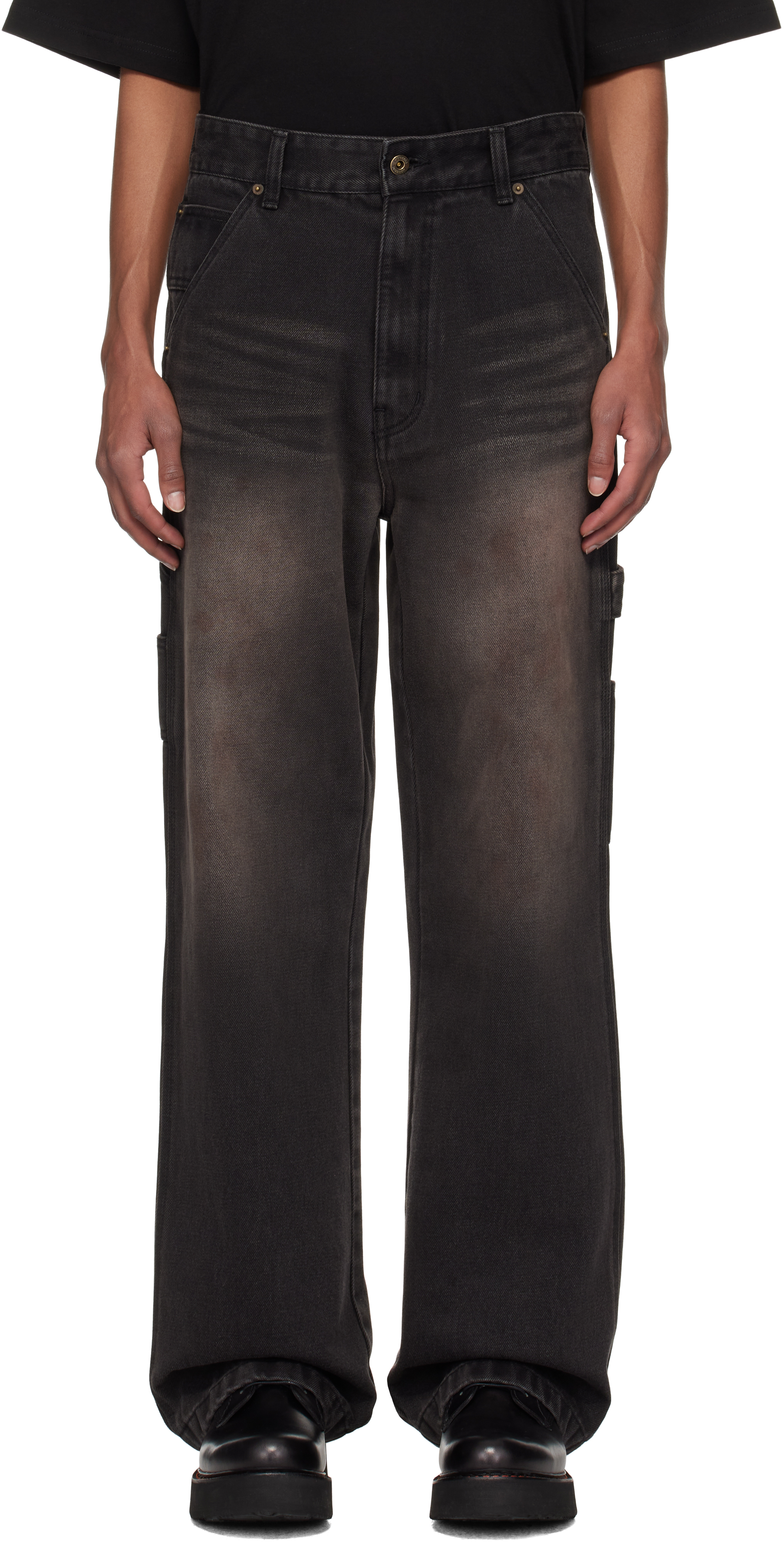 Shop We11 Done Black Aging Effect Carpenter Jeans