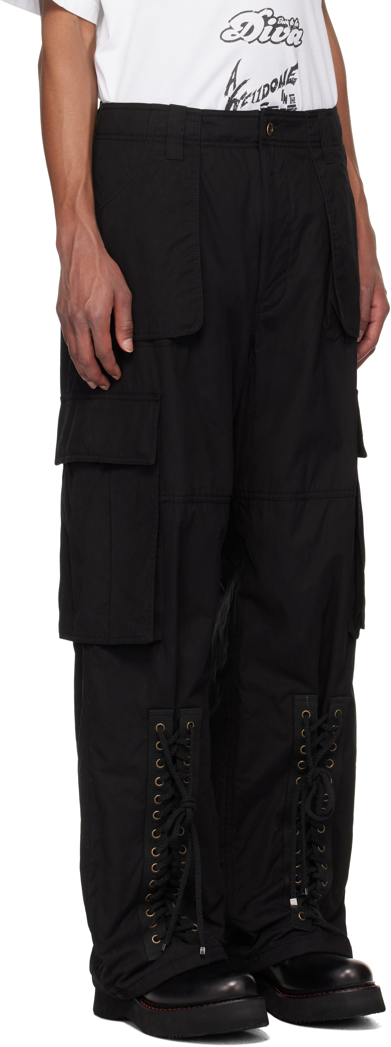 We11 Done Black Military Cargo Pants In Black