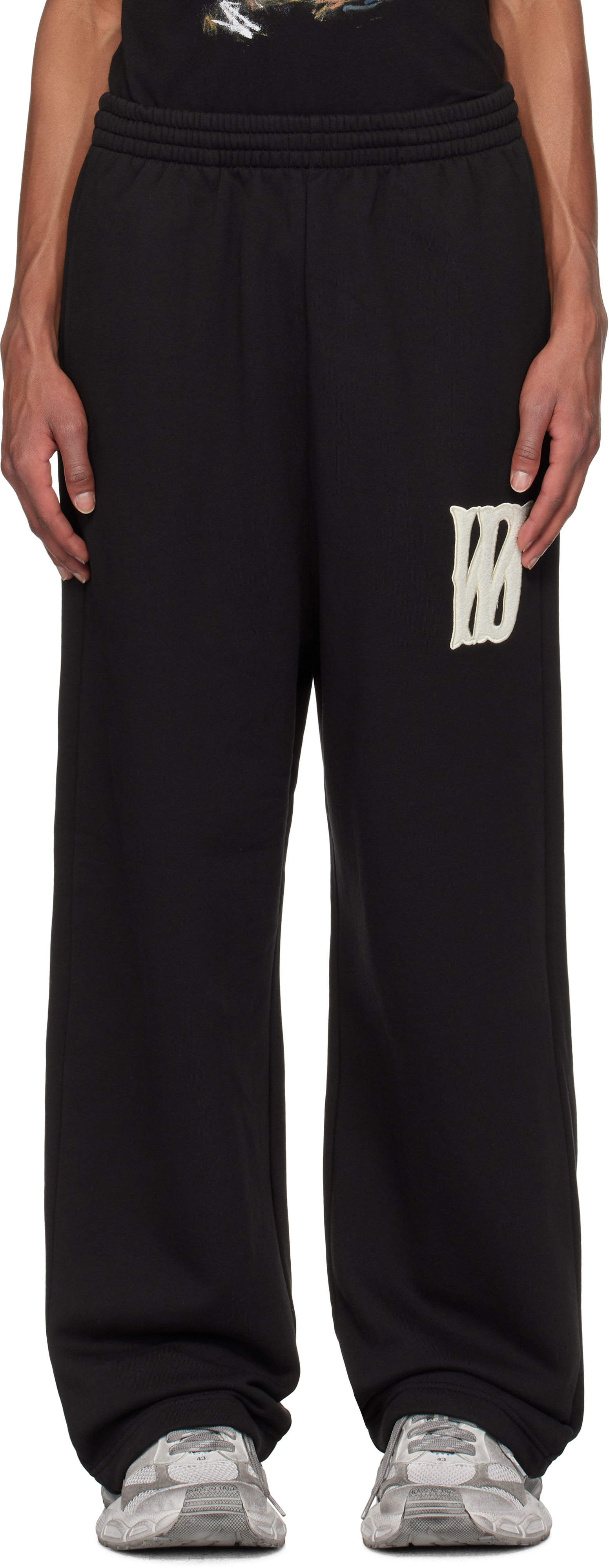 Shop We11 Done Black Bouclé Letter Logo Sweatpants