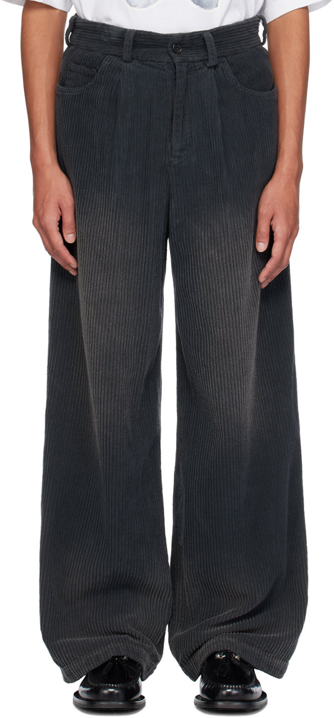 Shop We11 Done Gray Embroidered Logo Trousers In Grey