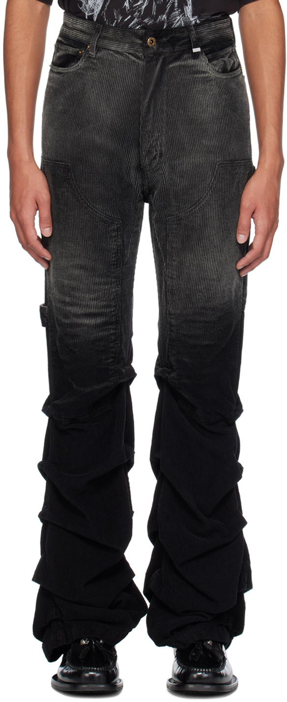 Shop We11 Done Black Washed Wrinkled Trousers