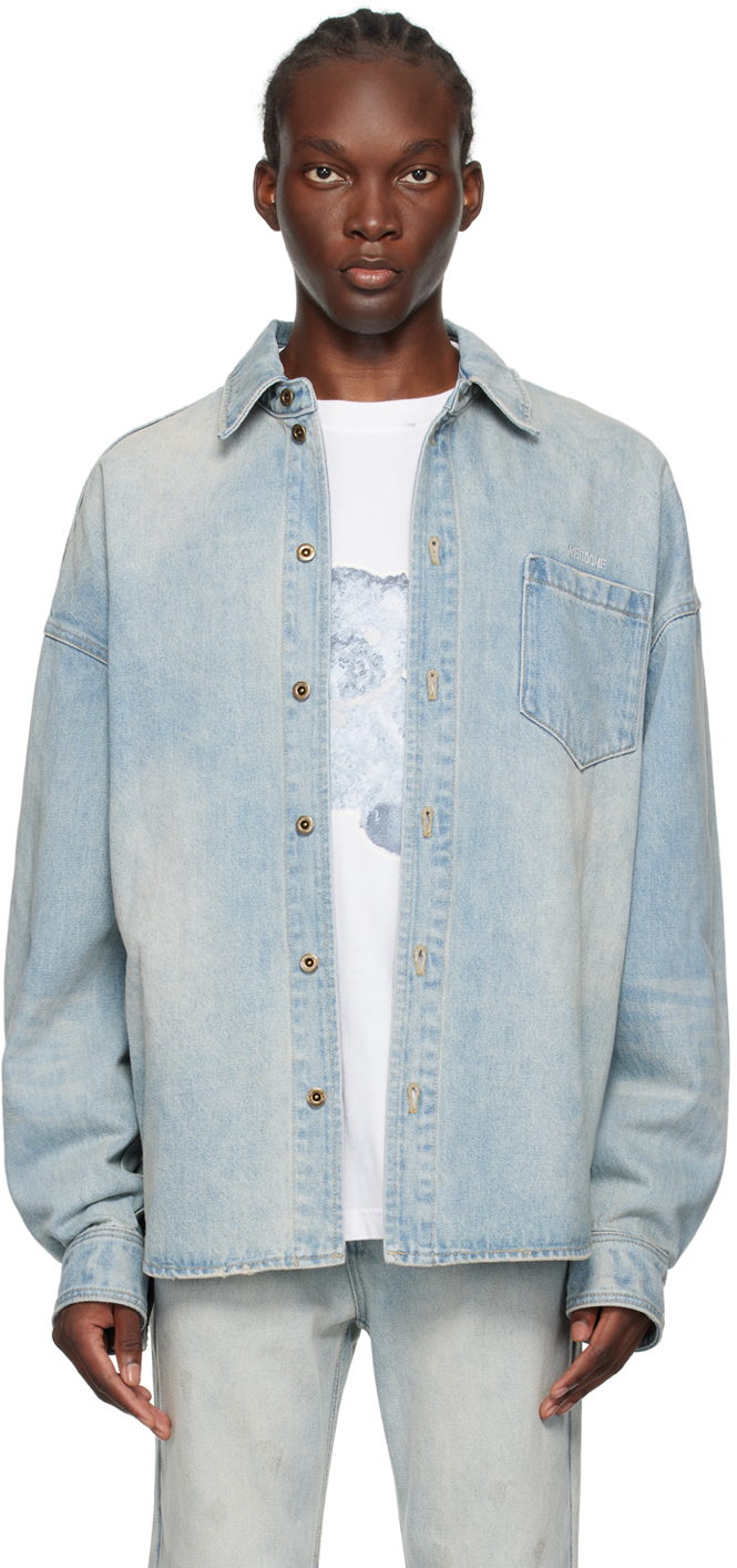 Shop We11 Done Blue Washed Denim Shirt In Sky