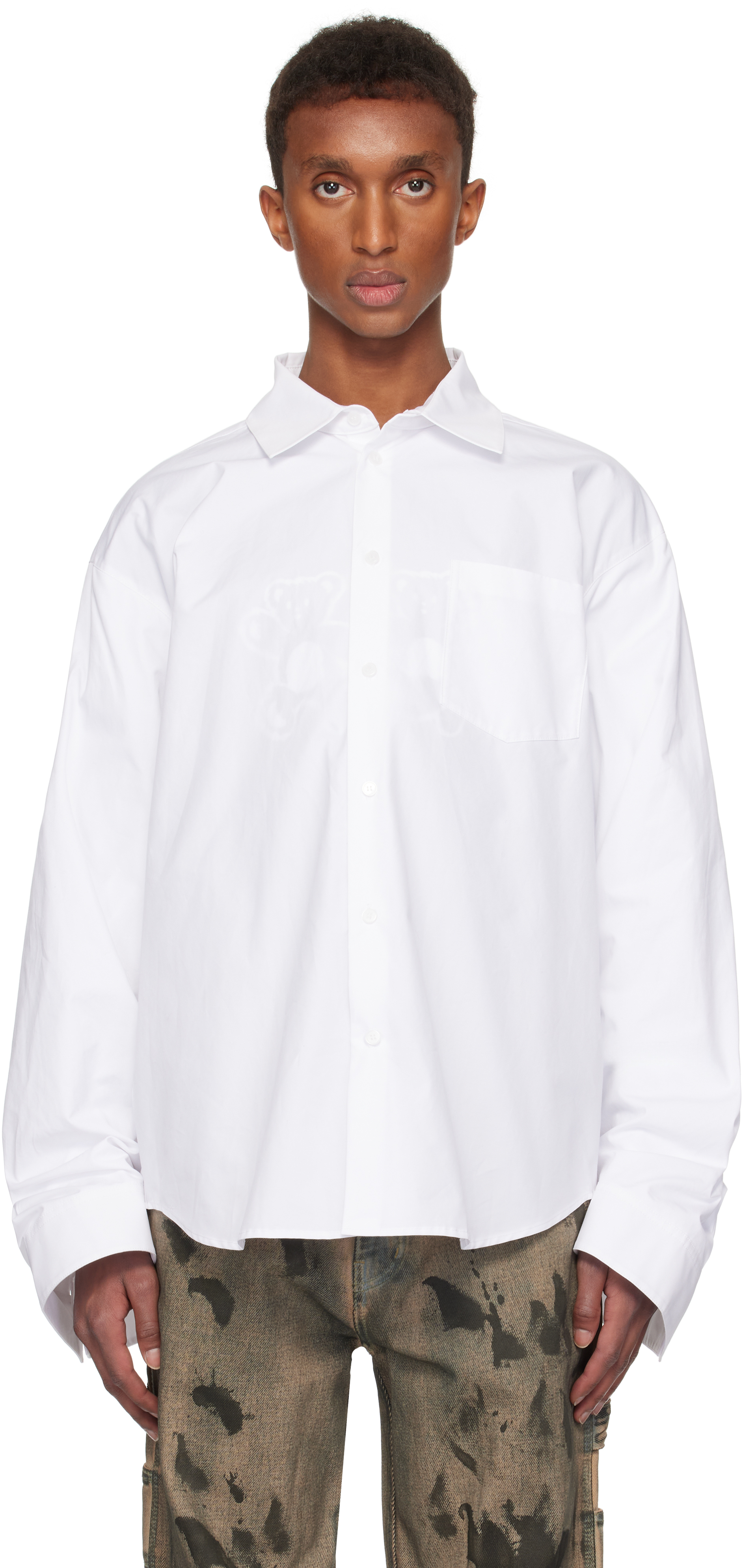 We11 Done White Twisted Sleeve Shirt In White