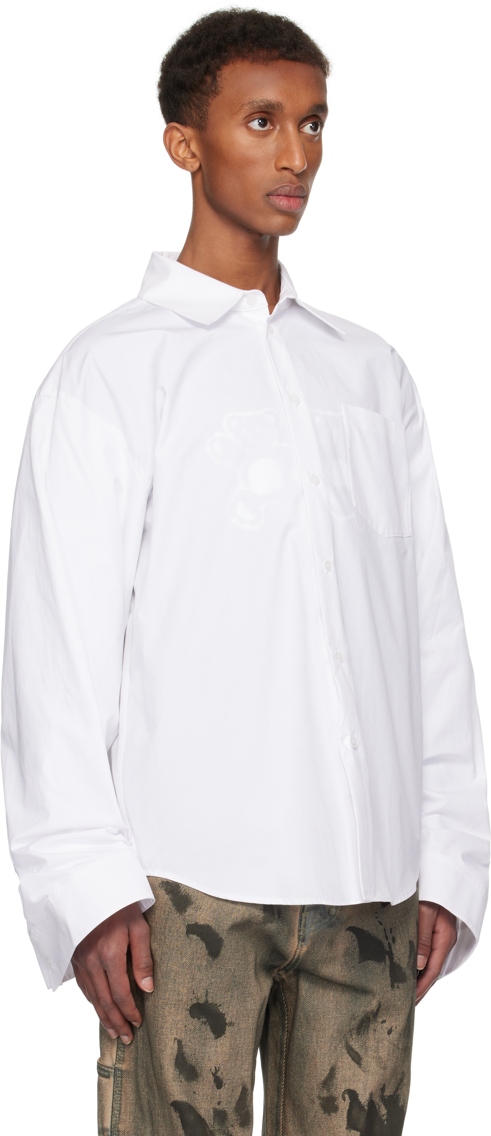 We11 Done White Twisted Sleeve Shirt In White