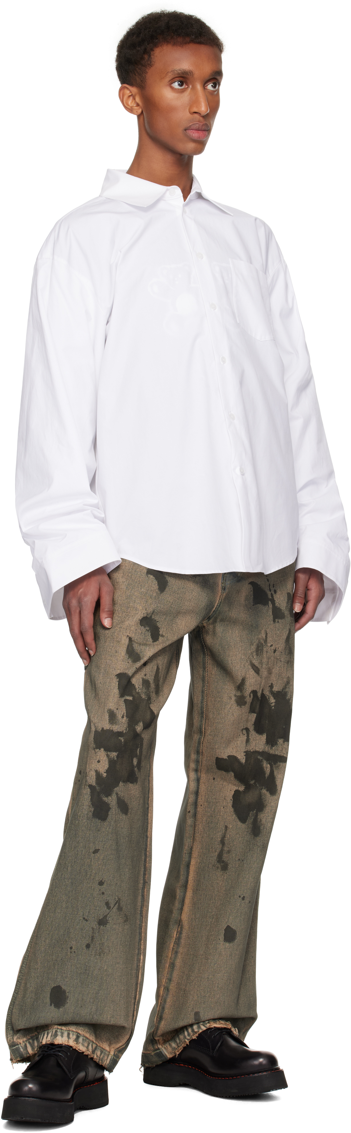 We11 Done White Twisted Sleeve Shirt In White