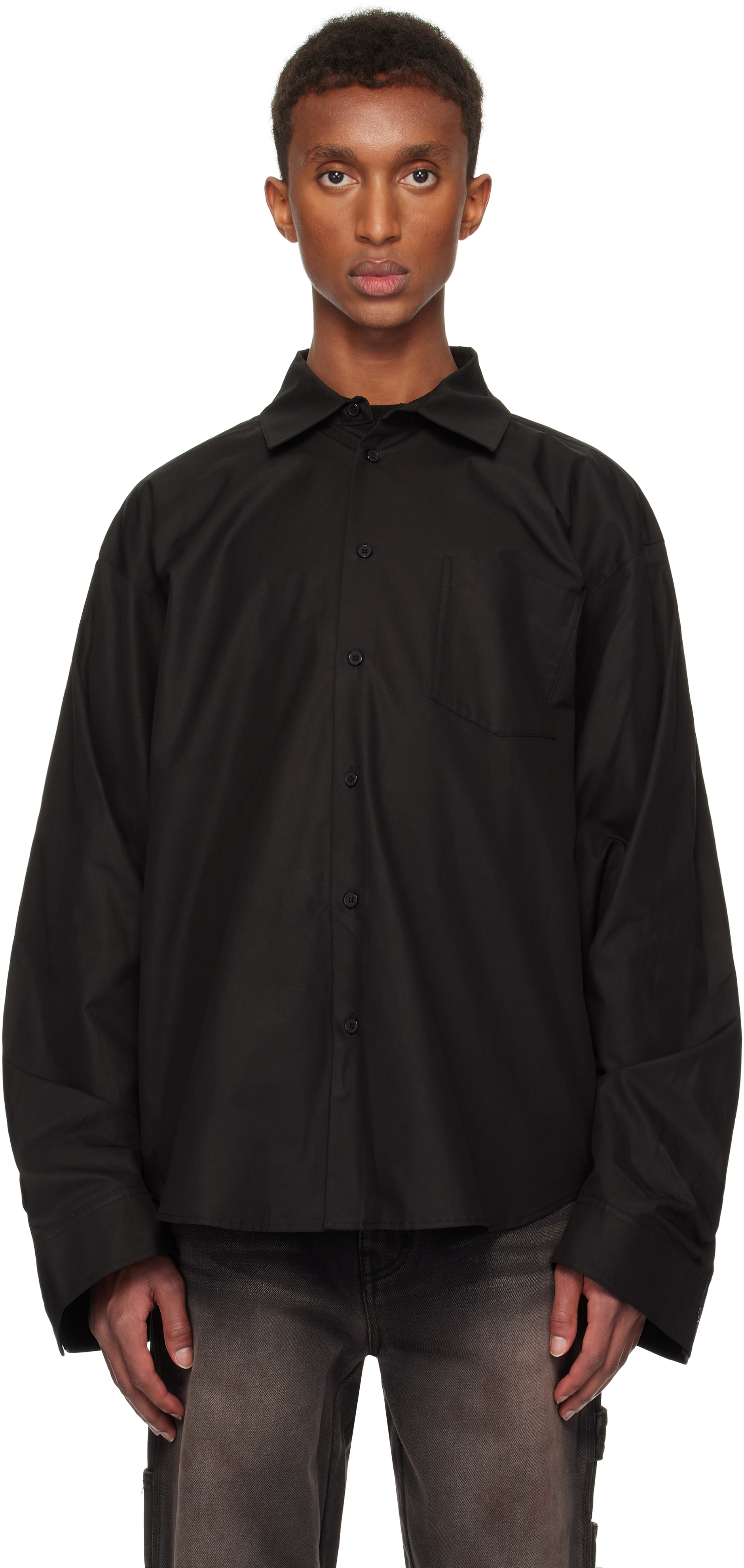 Black Twisted Sleeve Shirt by We11done on Sale