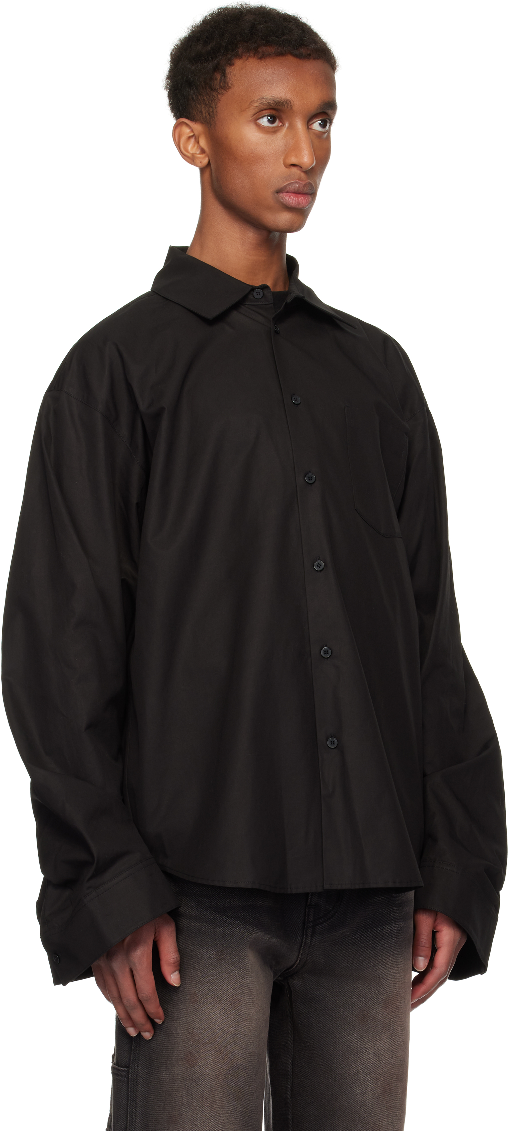We11 Done Black Twisted Sleeve Shirt In Black