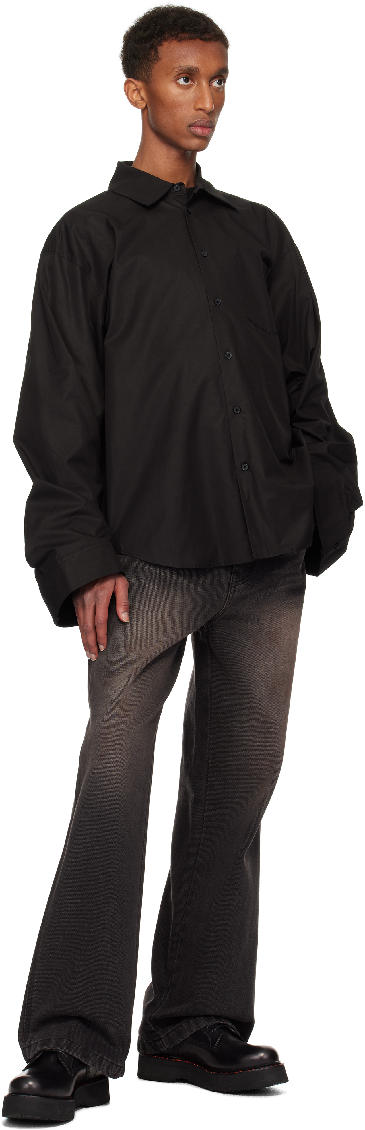 We11 Done Black Twisted Sleeve Shirt In Black