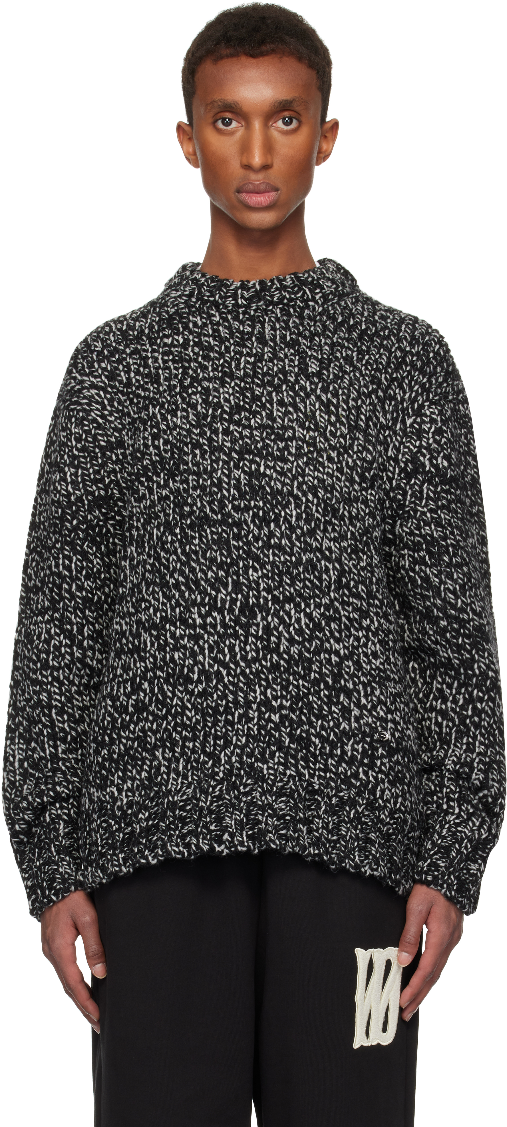 Shop We11 Done Black & White Chunky Knit Sweater In Multi Black