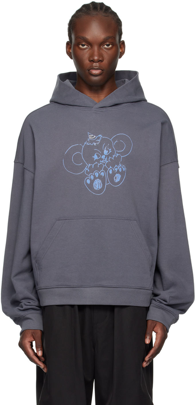 Shop We11 Done Gray Monster Hoodie In Charcoal