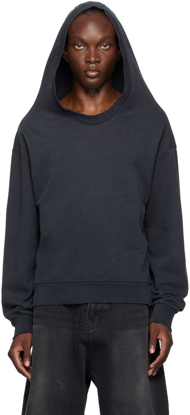 We11 Done Black Wide Neck Hoodie In Black