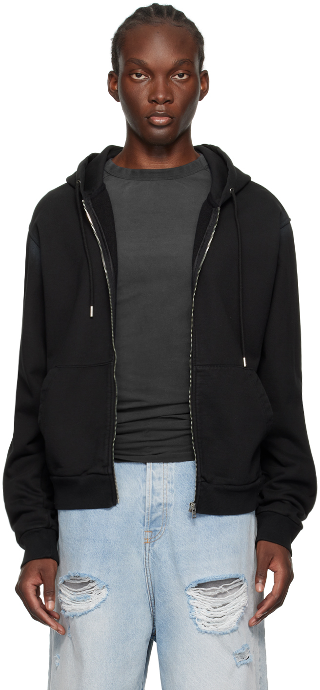 We11 Done Black Zip Hoodie In Black